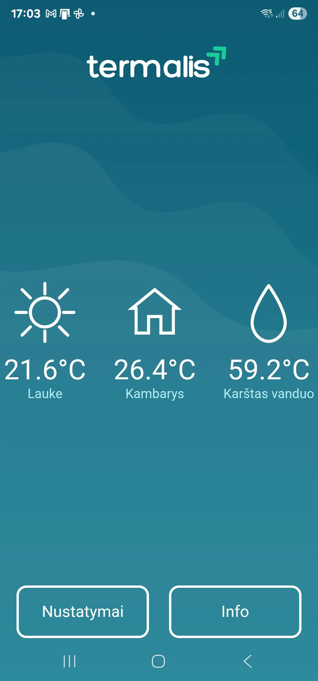 Termalis programėlė – pagrindinis ekranas